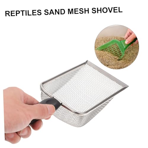 POPETPOP Stainless Steel Reptile Sand Shovel Fine Mesh Filtering Shovel for Tortoise and Lizard Waste Cleanup Sturdy Terrarium Substrate Cleaner Ergonomic Handle