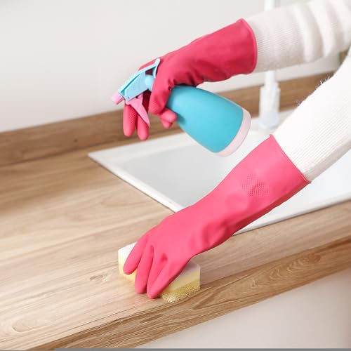 Bamllum Rubber Cleaning Gloves for Kitchen - 4 Pairs Reusable Dishwashing Gloves for Household, Flexible Long-lasting & Waterproof (Small, Blue+Green+Red+Orange) - size: Small