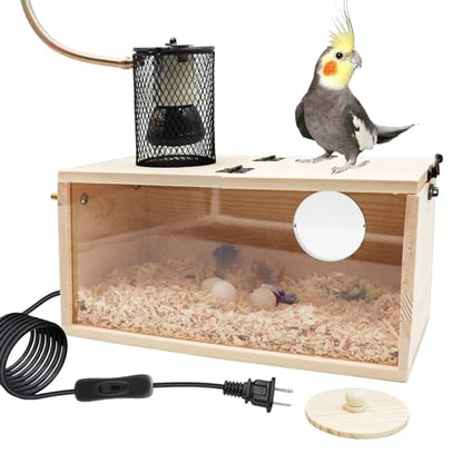 Bird House Incubator, Bird Nesting Box with Heat Lamp, 75W Ceramic Heat Emitter Heater Lamp, Birdcage Accessories, Suitable for Parrot Parakeet Cockatiel Lovebirds Budgie