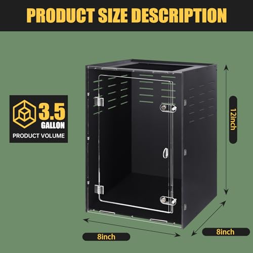 8x8x12 PVC Reptile Tank for Crested Gecko and Small Invertebrates | Compact 8x8x12 PVC terrarium, black walls for cave-like feel, front-opening access, ventilation holes, for small reptiles - size: 8"8"12"