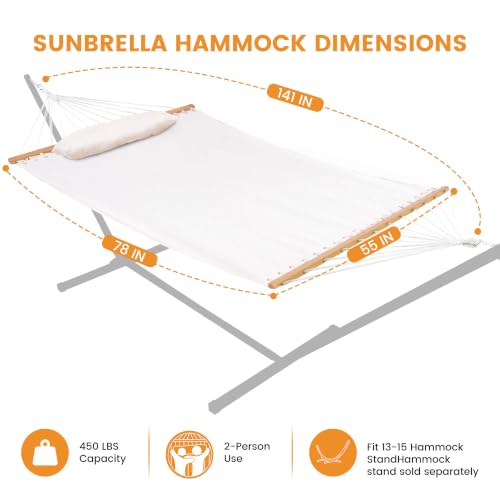 Lazy Daze 12 FT Sunbrella Fabric Hammock, Non-Fading Double Outdoor Hammock | 2 Person Hammock with Pillow, Straps, Carabiners , All Weather Fade Resistant for Outside, Cast Pumice - color: Cast Pumice