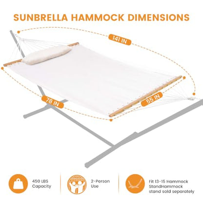 Lazy Daze 12 FT Sunbrella Fabric Hammock, Non-Fading Double Outdoor Hammock | 2 Person Hammock with Pillow, Straps, Carabiners , All Weather Fade Resistant for Outside, Cast Pumice - color: Cast Pumice