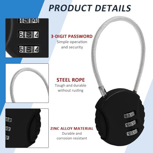 Litoexpe 3 Pcs Combination Cable Lock 3 Colors | 3-Digit Code, Steel Cable, for Backpack, Suitcase, and Luggage - color: 3 Colors