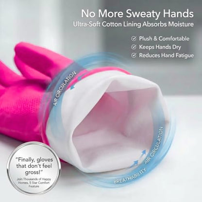 ForPro Natural Rubber Gloves, 6 Pairs Reusable Multi-Purpose Household Cleaning Gloves with Soft Inner Lining, Waterproof & Chemical-Resistant, Cotton Candy, X-Large - color: Cotton Candy, size: X-Large