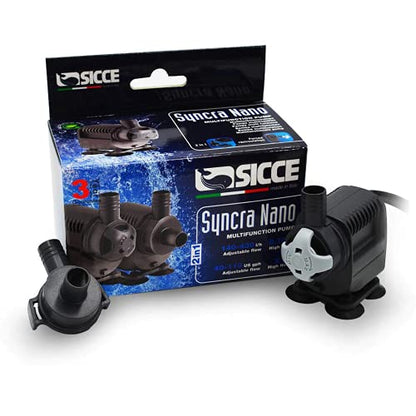 SICCE Syncra Silent NANO Multifunction 110 GPH Submersible Water Pump | Italian Made 2.8W Ultra Quiet Durable Aquarium Fish Tank, Fountain, Pond, Hydroponics, Terrarium Black | Freshwater & Saltwater - size: Syncra Silent NANO