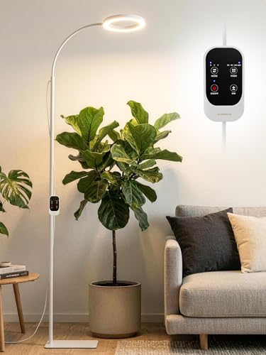 Tall Plant Grow Light for Indoor Plants, Full Spectrum Plant Light | 24W LED Grow Lamp with Single Heads, 23.5-71" Adjustable Height, 3/9/12/16H Timer, 6-Level Dimming for Large Houseplants - color: White