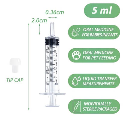 5mL Syringe for Liquid, Food, Oral, Scientific Labs, Measurement, Dispensing, Press-In Adapter, Craft, Big Tip with Cap- 3 Pack 5ml Syringes with tsp & mL Measurement - style: 5 ml-tsp
