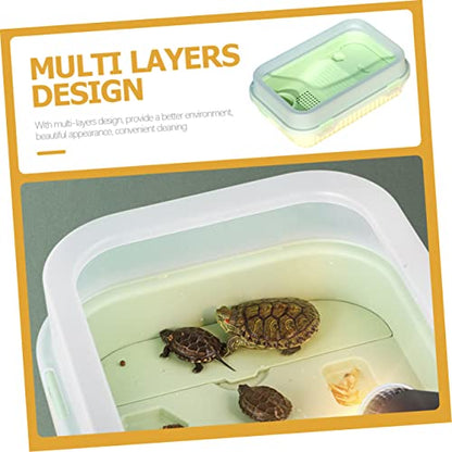 Abaodam Turtle Tank with Basking Platform Dual Use Turtle Habitat Escape-Proof Design with Drainage System