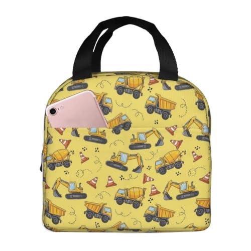 Women Truck Excavato Print Insulated Lunch Box Thermal | Truck Yellow Excavato, Neoprene Fresh-Keeping Tote, Adjustable Strap for Office & Picnic - color: Pattern (861)