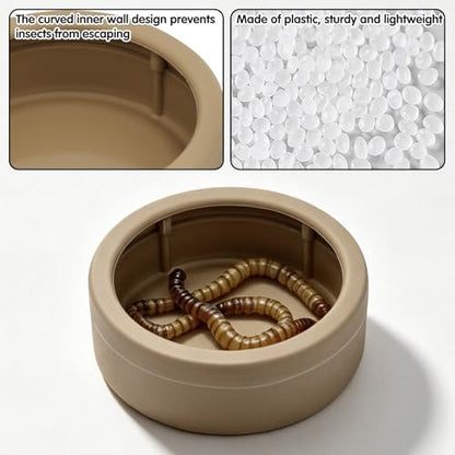 6Pcs Dish Reptile Food Worm Water Feeder, Escape Proof Feeding Bowl for Bearded Dragon Jumping Spider Gecko Lizard Chameleon, Anti-Spill Plastic Mealworm Cup, 2.83 Inch, 3 Colors