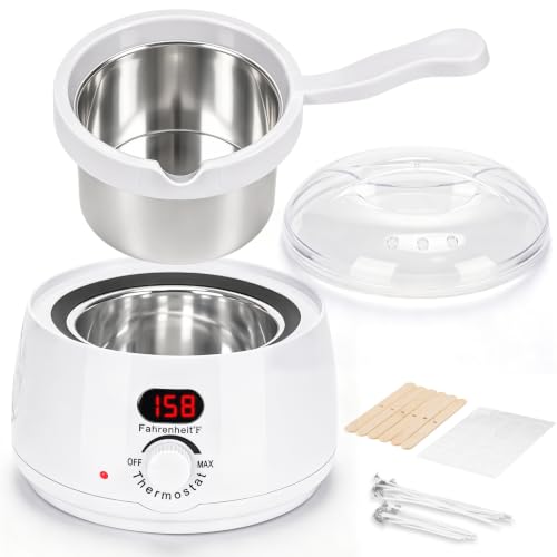 Electric Candle Wax Melter, Wax Warmer for Hair Removal with Detachable Stainless Steel Pot and Digital Temperature Control, Wax Heater for DIY Candle Making, Soap Making, Wax Crafts, Easy Cleaning - color: White