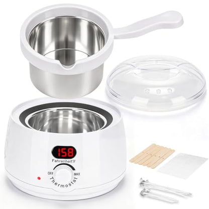 Electric Candle Wax Melter, Wax Warmer for Hair Removal with Detachable Stainless Steel Pot and Digital Temperature Control, Wax Heater for DIY Candle Making, Soap Making, Wax Crafts, Easy Cleaning - color: White
