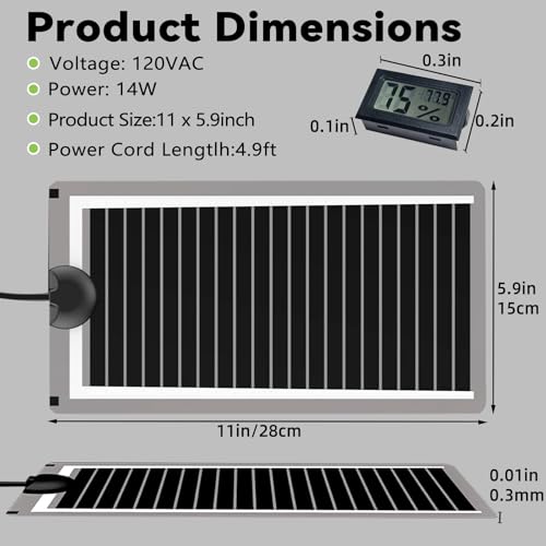 Hamiledyi Reptile Heat Pad Heating Pad Under Tank Hermit Crab Heater Hygrometer Thermometer Heat Mat for Lizard Snake Gecko Turtle Frog Spiders (14W)