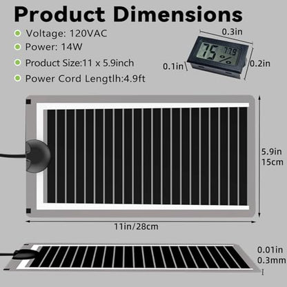 Hamiledyi Reptile Heat Pad Heating Pad Under Tank Hermit Crab Heater Hygrometer Thermometer Heat Mat for Lizard Snake Gecko Turtle Frog Spiders (14W)