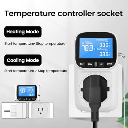 Diymore Digital Thermostat Controller, 1800W 120V/15A, -104°F to 210°F, Heating & Cooling Mode for Incubator, Greenhouse, Reptile Tank, Pool