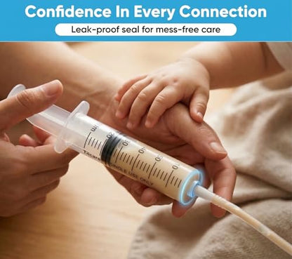 60ml Catheter Tip Syringe with Covers 5 Pack by Tilcare - Sterile Plastic Medicine Food Droppers for Children, Pets or Adults – Latex-Free Oral Medication Dispenser - Large Feeding Tube Syringes