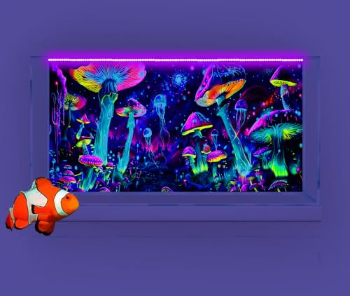 72X24IN Blacklight Aquarium Background UV Reactive Mushroom Background Starry Sky Terrarium Background with 10 EVA Double-Sided Tape - size: 72X24in/180X60cm