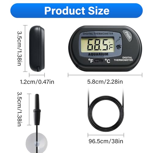 Digital Aquarium Thermometer Fish Tank Thermometer Test with Large LCD Display Fahrenheit/Celsius(℉/℃) for Aquarium Reptile Terrarium Turtle Tank