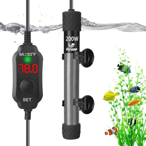 200W Compact Aquarium Heater for 20-40 Gallon Tanks | Submersible Fish Tank Heater with LED Digital Thermostat, Dry-Run & Overheat Protection, Memory Function - size: For Tanks 20-40 Gal
