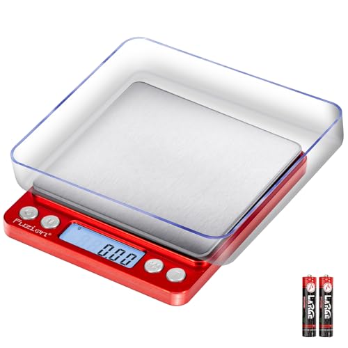 Fuzion Digital Scale .01 Gram Accuracy, 500g Small Kitchen Food Scales | 2 Trays Included for Jewelry, Gold, Herb, Powder, Spice, Coffee, Coin - Weight Gram and Oz - color: Red