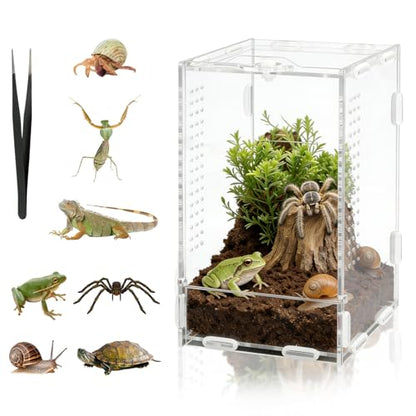 7.8"x4.7"x4.3" Jumping Spider Enclosure with Front Door | Small Acrylic Terrarium Praying Mantis Enclosure Clear Jumping Spider Habitat for Tarantula, Snail, Crabs and Small Reptiles