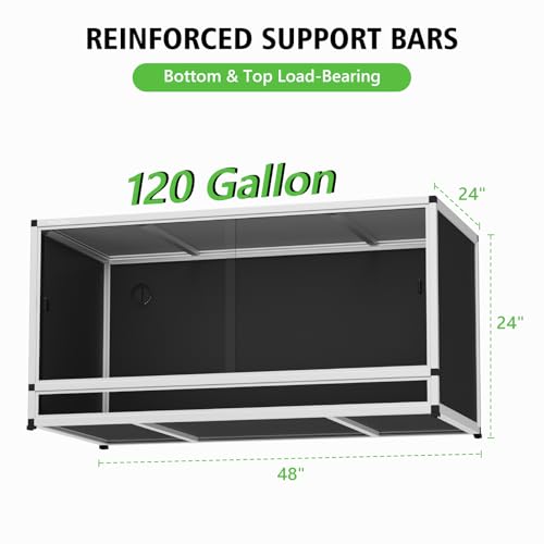 120 Gallon PVC Reptile Enclosure 48"x24"x24" – Reptile Tank with Removable Solid Top Cover, Front Sliding Glass Doors, Easy Clean, for Bearded Dragon, Snake - color: White Frame / Black PVC-120 Gallon