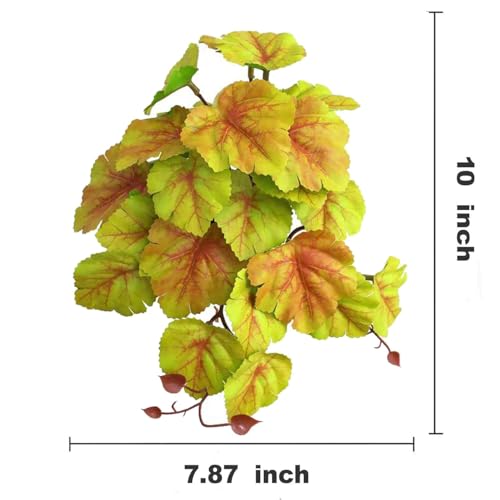 Reptile Plants for Terrarium, Reptile Tank Decor,Artificial Plants | Fake Plants for Ball Python Gecko Snake,Hanging Plant with Suction Cup,Amphibian Habitat Decor-2 pack - color: Heuchera Micrantha Yellow