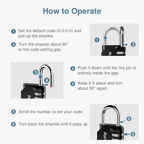 Puroma 1 Pack Combination Lock Locker 4 Digits Combo Padlock Gym Black | For School Gate Fence Toolbox Hasp Storage, Outdoor, Resettable, Weatherproof, Side Window, Crack Cut Resist, Hardened Steel - color: Black