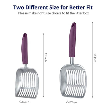 Cat Litter Scoop, Aluminum Alloy Sifter, Kitty Metal Scooper, Deep Shovel, Long Handle, Poop Sifting, Kitten Pooper Lifter, Durable, Heavy Duty, for Litter Box - color: FLAT Aluminum \ #07 Violet Handle, size: Small
