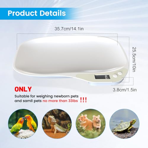 Goldmeet Digital Pet Scale 33lb, Small Animal Scale with Backlit LCD | 1g Precise, g/ml/oz/lb Units, Integrated Easy-Clean Tray, ABS Body, for Small Cats Dogs Hamster Bird