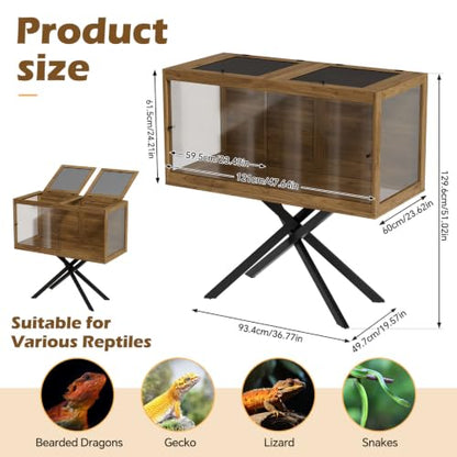PAKASEPT 120 Gallons Bearded Dragon Tank with Leg Stand,Tempered Glass Reptile Enclosure with Metal Mesh Top,Snake/Lizard Tank for Chameleon,Tortoise,Hecko,Brown - size: 120 Gallons