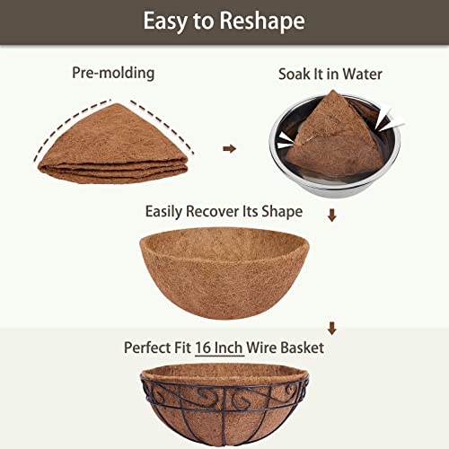 GreatBuddy 4 Pcs Coconut Hanging Basket Liners 16 Inch, Sturdy Round Coco Liners for Planters, Perfect Replacement for the Old, 100% Natural, Easy to Straighten Out - size: 16 inch