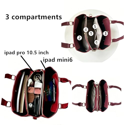 3 Compartment Satchel Purse Top Hnadle Bags Hobo Handbag for Women | Multi Compartment,Medium,Leopard Print Faux Fur,Detachable Shoulder Crossbody Strap,Work Office Daily,High elasticity base - color: Wine Leopard