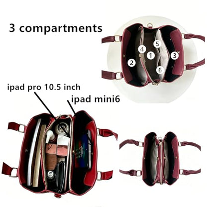 3 Compartment Satchel Purse Top Hnadle Bags Hobo Handbag for Women | Multi Compartment,Medium,Leopard Print Faux Fur,Detachable Shoulder Crossbody Strap,Work Office Daily,High elasticity base - color: Wine Leopard