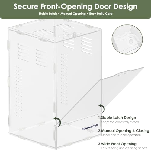 Acrylic Jumping Spider Enclosure, 5.91×5.91×9.84 in Clear Terrarium | Front opening ventilated habitat for jumping spiders, small spiders and slow-moving invertebrates; clear acrylic display. - size: 6.0"L x 6.0"W x 9.0"H