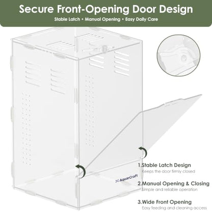 Acrylic Jumping Spider Enclosure, 5.91×5.91×9.84 in Clear Terrarium | Front opening ventilated habitat for jumping spiders, small spiders and slow-moving invertebrates; clear acrylic display. - size: 6.0"L x 6.0"W x 9.0"H