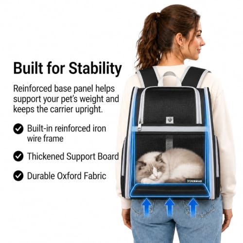 Cat Backpack Carrier for Small Dogs and Medium cat Puppy Kitten Bunny Pet Carrier Backpack Collapsible with Fully Ventilated Mesh with Safety Leash (Black, 12.9" L x 10.62" W x 15.5" H - M) - color: Black, size: Medium