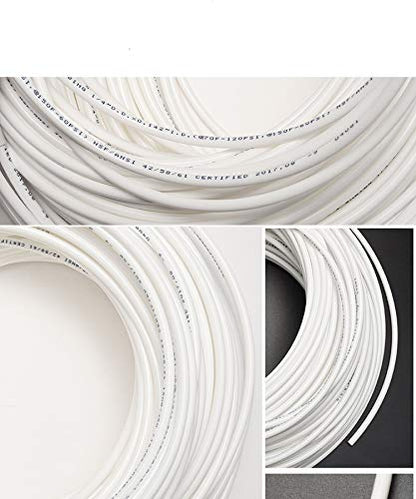 White 1/4" RO Tubing at 70°F-120PSI to 150°F-60PSI 1/4" Flexible water pipes 1/4-inch Plastic NSF Certified CCK Tubing（100 Feet) - color: White 1/4" 100FT (30M)