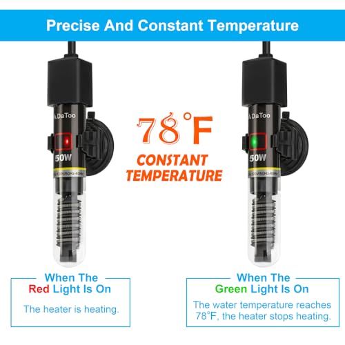 DaToo Mini Aquarium Heater 50W Small Fish Tank Heater 50 Watt with Free Thermometer Sticker