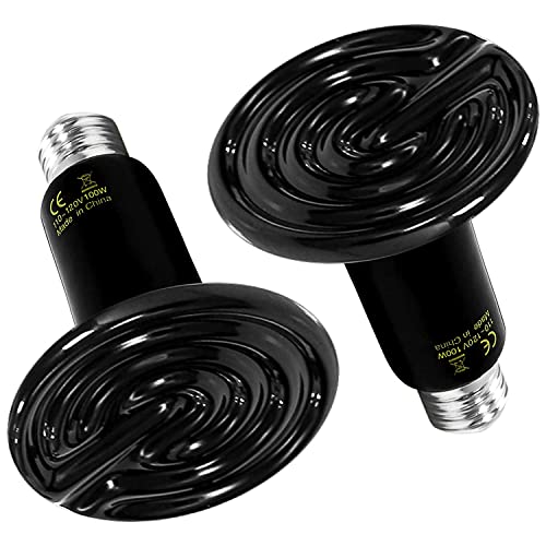 Simple Deluxe 100W Ceramic Heat Emitter Reptile Heat Lamp Bulb No Light Emitting Brooder Coop Heater for Amphibian Pet & Incubating Chicken, 2 Pack Black - size: 2 Pack, style: Black