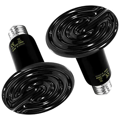 Simple Deluxe 100W Ceramic Heat Emitter Reptile Heat Lamp Bulb No Light Emitting Brooder Coop Heater for Amphibian Pet & Incubating Chicken, 2 Pack Black - size: 2 Pack, style: Black