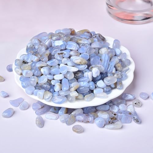 Erliway 7-9mm Blue Chalcedony Healing Crystal Chips for Crafts, 100g | Natural Crushed Crystal Stones Tumbled Chips for Vase Filler Aquarium Gravel, Meditation Chakra Balancing, Candle DIY Making - color: Blue Chalcedony