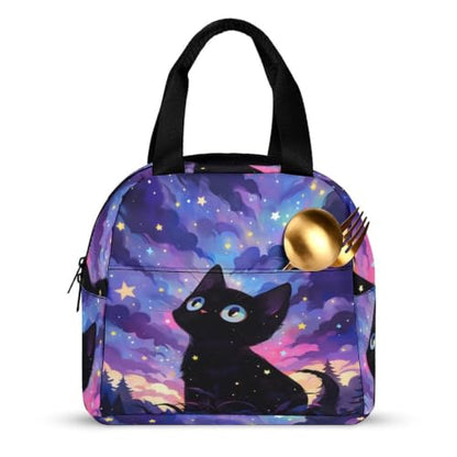 Starry Night Cat Lunch Bag for Women Men | Insulated Lunch Box Leakproof Food Meal Containers Reusable Foldable 6L Capacity Lunch Tote Bags for Work Picnic Travel - color: style-16