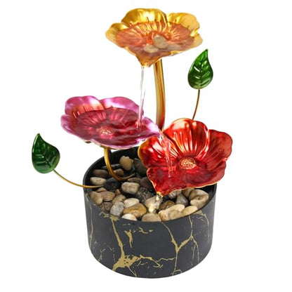 Desk Fountain Indoor Waterfall Fountain Flowers Themed 3-Tier Tabletop Fountain Home Decor Soothing Sound Machine(Galsang) - style: fantasy of cosmos
