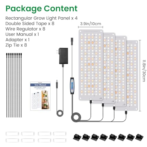 Aumtrly Seed Starting Grow Light, 552 LED Full Spectrum Plant Lamp 4 Panel | for Indoor Plants Growing, 6/12/16H Auto Timer, 5 Dimming Levels, 3 Light Modes, 2 Installation Methods, Use Under Shelves - size: 4 Pack