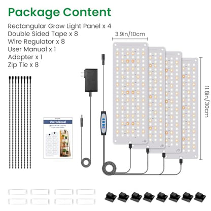 Aumtrly Seed Starting Grow Light, 552 LED Full Spectrum Plant Lamp 4 Panel | for Indoor Plants Growing, 6/12/16H Auto Timer, 5 Dimming Levels, 3 Light Modes, 2 Installation Methods, Use Under Shelves - size: 4 Pack