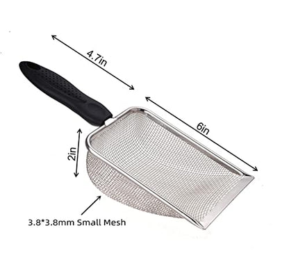Cat Litter Scoop Stainless Steel Mesh Scooper Long Handle Deep Shovel Non-Stick Coated Metal Litter Scoop for Litter Box Kitten Pooper Lifter (Hole:3.8mm/Regular Cat Litter Scoop)