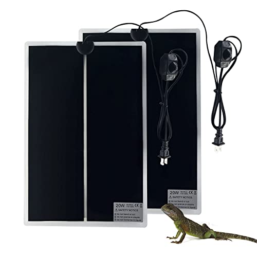 Reptile Heating Mat, 2PCS Reptile Heating Pad with Temperature Adjustment for Reptiles Tortoise Snakes Lizard Gecko Hermit Crab Amphibians - Removable Terrarium Heat Mats(20W,11x16.5 inches) - size: 2PCS,20W