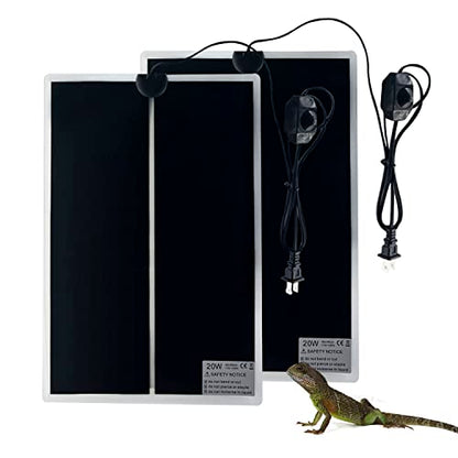 Reptile Heating Mat, 2PCS Reptile Heating Pad with Temperature Adjustment for Reptiles Tortoise Snakes Lizard Gecko Hermit Crab Amphibians - Removable Terrarium Heat Mats(20W,11x16.5 inches) - size: 2PCS,20W
