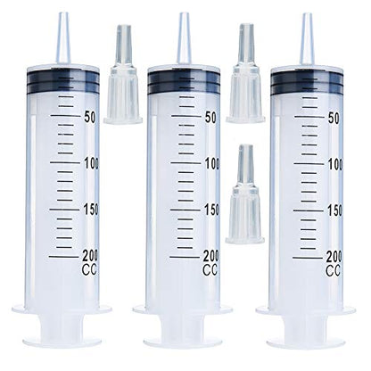 AKRAF 3 Pack 200ml Syringe for Scientific Labs, Refilling, Measuring - style: 200ml